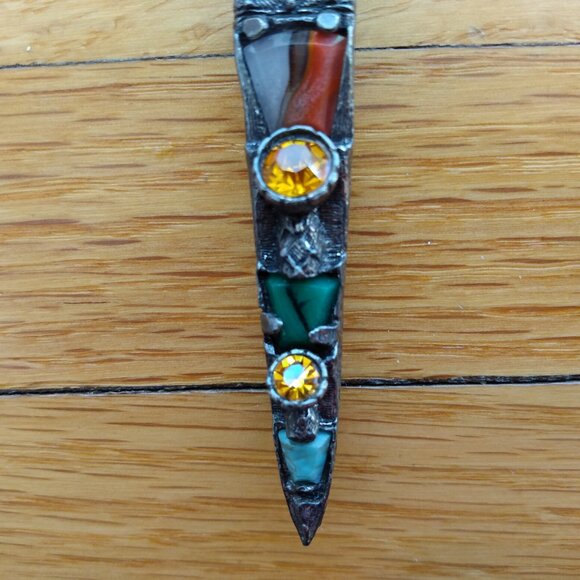Vintage Dagger Brooch Scottish Sword Dirk Kilt Pin with Semi Precious Stones - Picture 13 of 14